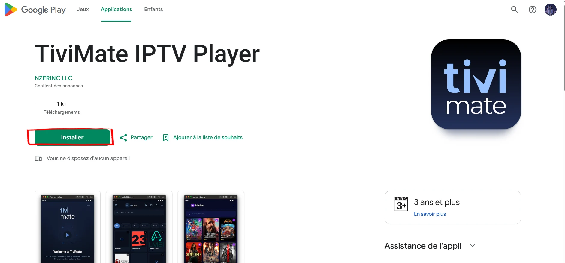 Install TiviMate IPTV Player by NZERINC LLC from Google Play on Android phone