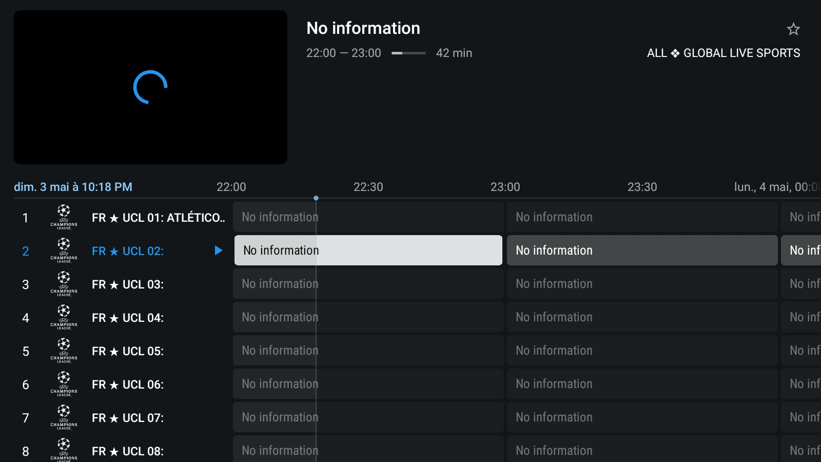 TiviMate EPG and channel list on Android phone showing live TV