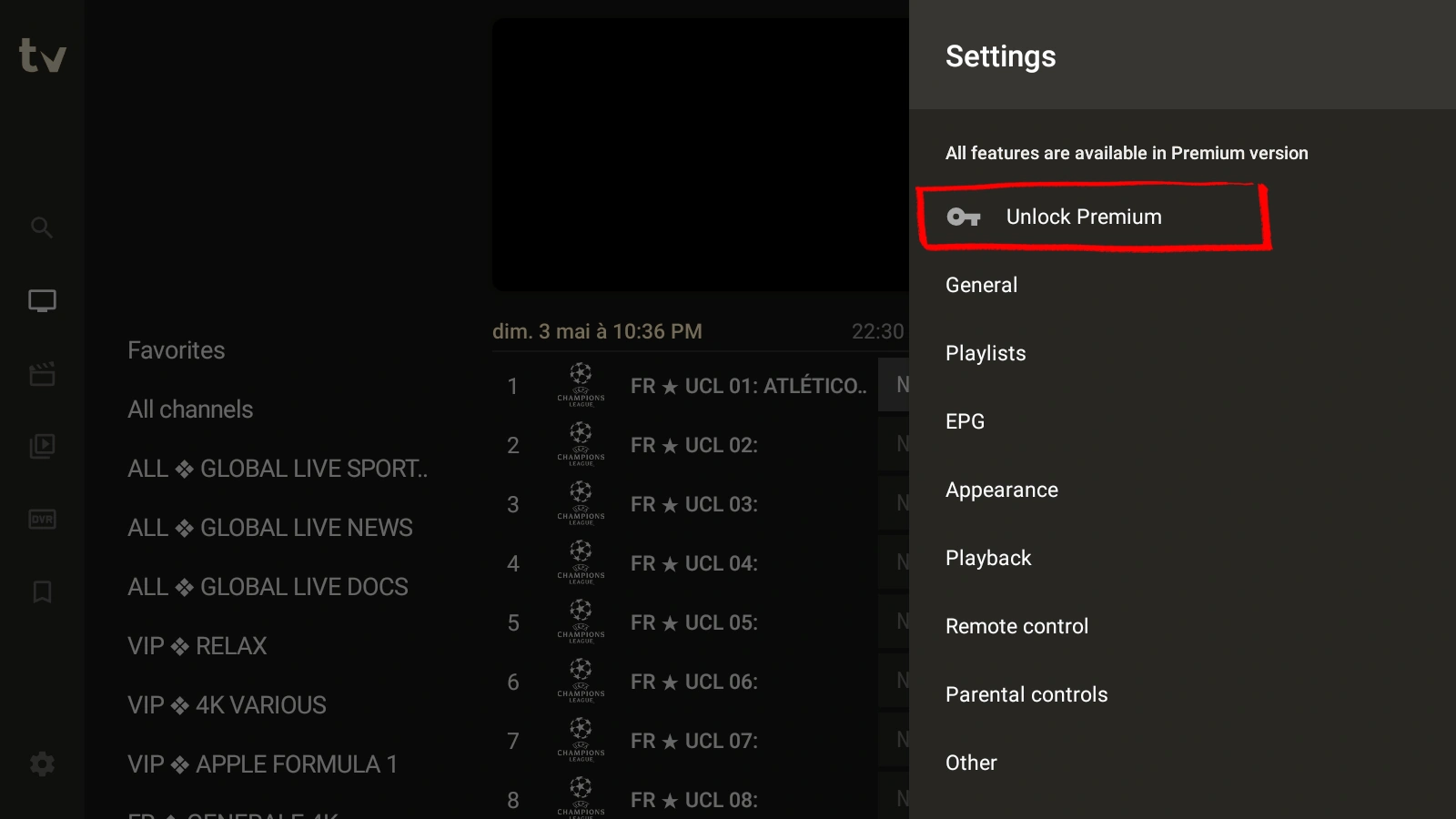 TiviMate Settings Unlock Premium on Android phone