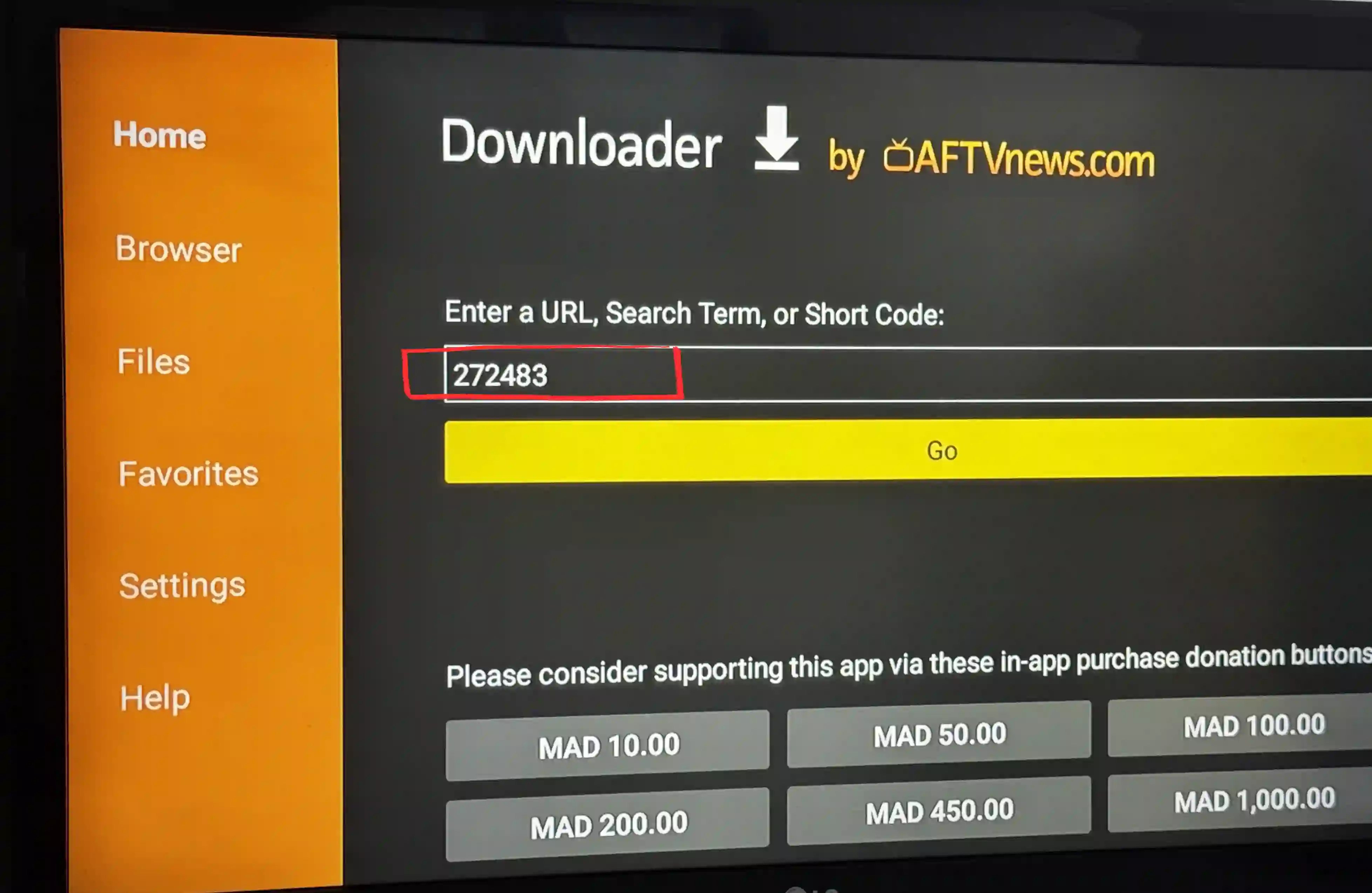 Enter code 272483 in Downloader on Android TV box to install TiviMate