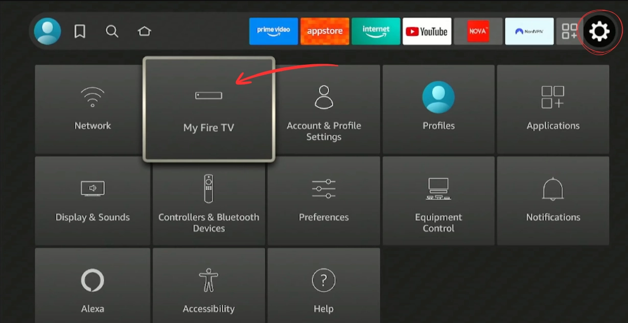 Open Settings then My Fire TV on Fire Stick