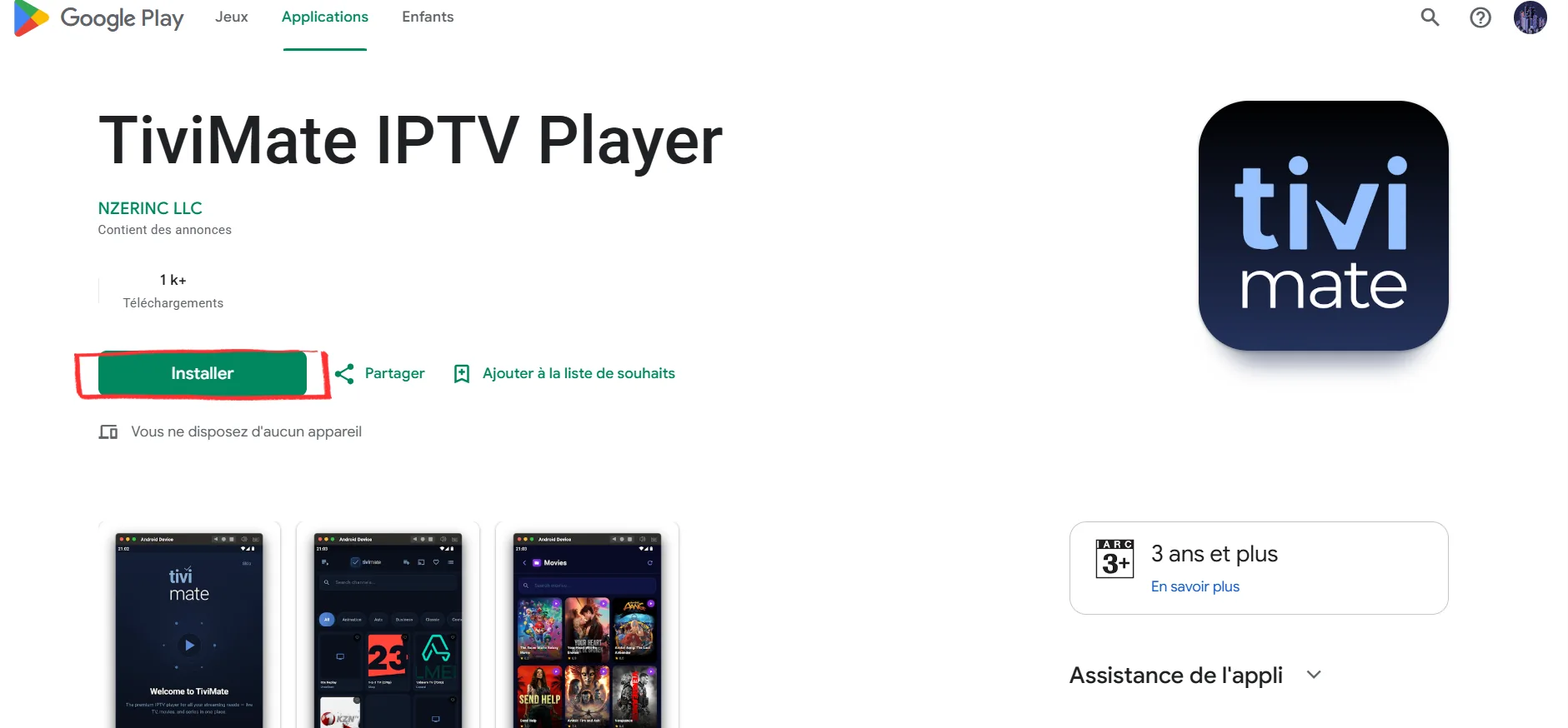 Install TiviMate IPTV Player from Google Play on Android TV box